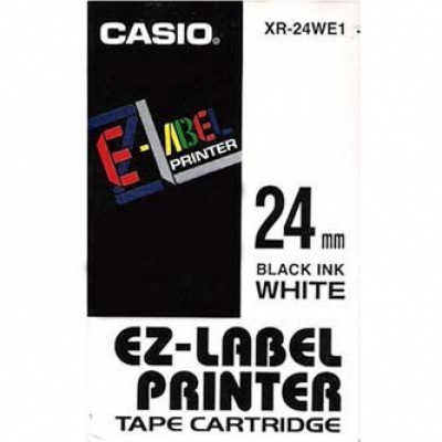 Casio XR-24WE1, 24mm x 8m, testo nera/sfondo bianco, nastro originale