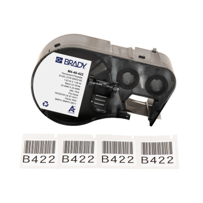 Brady M4-49-422 / 170739, 25.40 mm x 25.40 mm, Polyester, testo nera / sfondo bianco