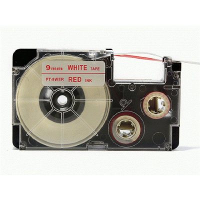 Nastro compatibile con Casio XR-9WER 9mm x 8m testo rossa / sfondo bianco