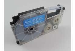Nastro compatibile con Casio XR-6ABU 6mm x 8m testo bianco / sfondo blu