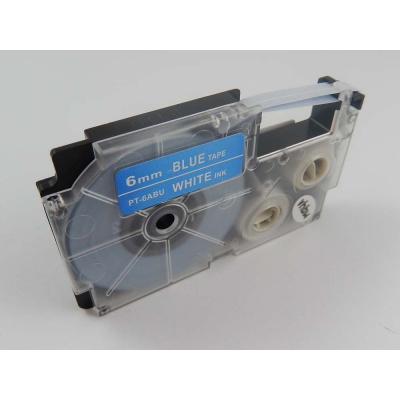 Nastro compatibile con Casio XR-6ABU 6mm x 8m testo bianco / sfondo blu