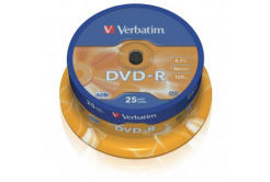 Verbatim DVD-R, Matt Silver, 43522, 4.7GB, 16x, cake box, 25-pack, bez možnosti postampau, 12cm, pro archivaci dat