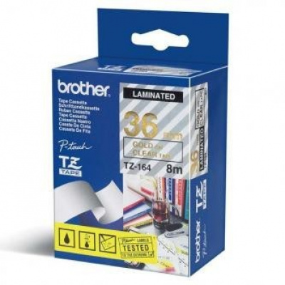 Brother TZ-164 / TZe-164, 18mm x 8m, testo oro/nastro traslucido, nastro originale