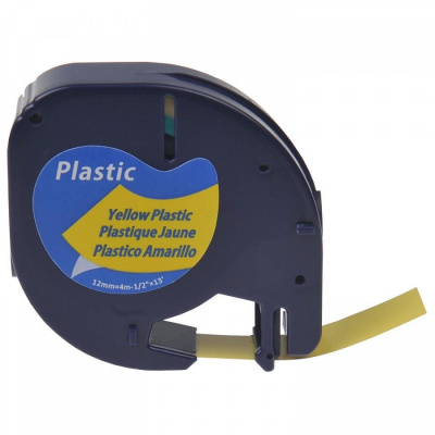 Dymo 91211 LetraTag 12mm x 4m, testo nera / fluorescente sfondo giallo, nastro compatibile