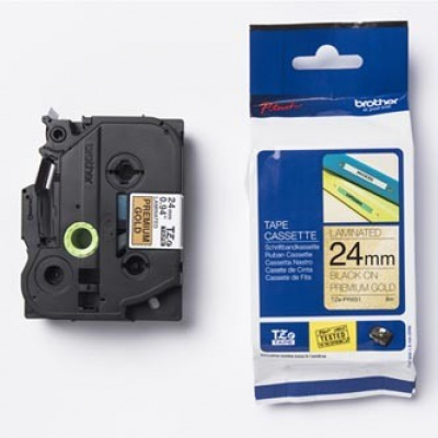 Brother TZ-PR851 / TZe-PR851, 24mm x 8m, testo nera / sfondo d'oro, nastro originale