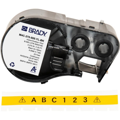 Brady M4C-375-595-YL-BK / 170844, 9.53 mm x 7.62 m, Vinile, testo nero / sfondo giallo