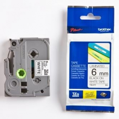 Brother TZ-211 / TZe-211, 6mm x 8m, testo nera / sfondo bianco, nastro originale