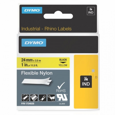 Dymo Rhino 1734525, S0773850, 24mm x 3,5m testo nera / sfondo giallo , nastro originale