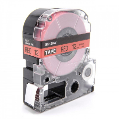 Epson LK-4RBP, SC12RW, C53S654007, 12mm x 9m, testo nera / sfondo rosso, nastro compatibile