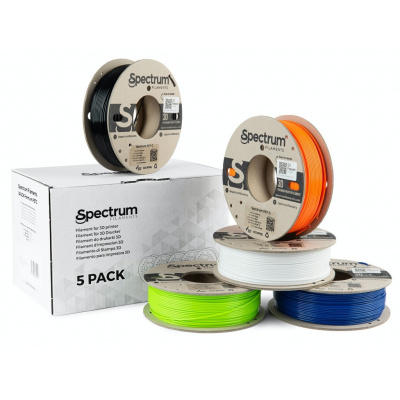 Spectrum 80748 3D filamento, Premium PET-G, 1,75mm, 5x250g, bianco, nero, Arancione, Blu, Verde (Mix Arctic white, Deep black, Lion orange, Navy Blue, Lime green)