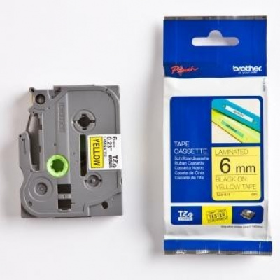 Brother TZ-611 / TZe-611, 6mm x 8m, testo nera / sfondo giallo, nastro originale