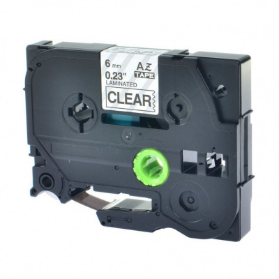 Nastro compatibile con Brother TZ-S111/TZe-S111, 6mm x 8m, extr.adh. testo nera/trasparente base