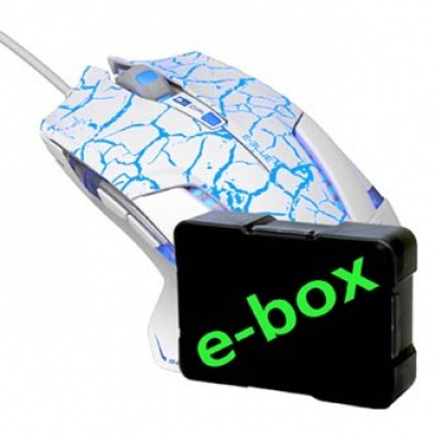 E-blue Mouse Mazer Pro EMS600WHCA-IU, 2500DPI, ottica, 6sp\., wired USB, bianco-blu, gaming, e-box