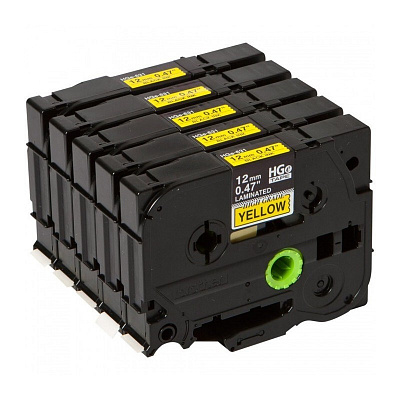 Brother HGE-631, 12mm x 8m, testo nera / giallo sfondo bianco, nastro originale