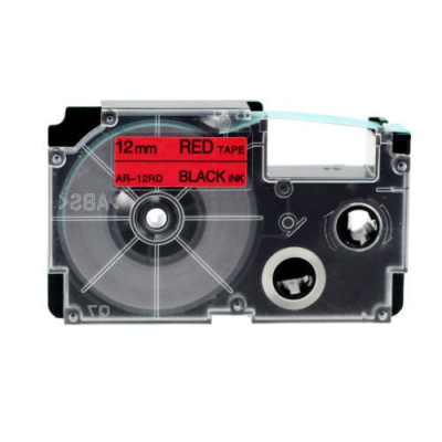 Nastro compatibile con Casio XR-12RD1, 12mm x 8m testo nera / sfondo rosso