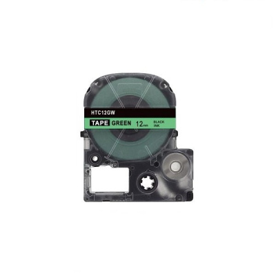 Epson HTC12GW, 12mm x 8m, testo nera / sfondo verde, nastro compatibile