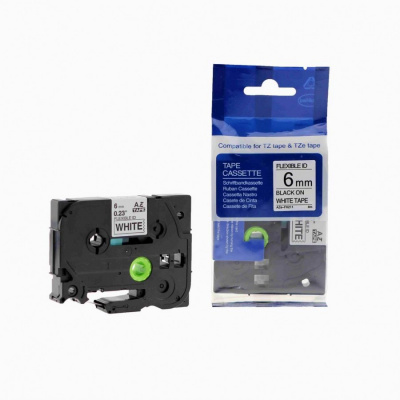 Nastro compatibile con Brother TZ-FX211/TZe-FX211, 6mm x 8m, flexi, testo nera/sfondo bianco
