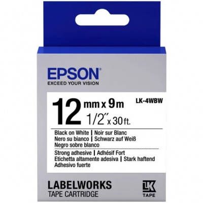 Epson LabelWorks LK-4WBW C53S654016 12mm x 9m, testo nera / nastro bianco, fortemente adesivo, nastro originale