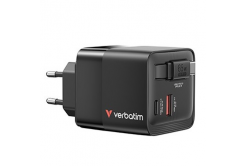 Verbatim GaN 32217, caricatore di rete da viaggio, USB 3.0, USB C, grigio, 65 W, forche intercambiabili C,G,A con cavo integrato
