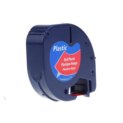 Nastro compatibile con Dymo 59424, S0721580 / 91203, S0721630 LetraTag 12mm x 4m, testo nera/sfondo vrosso