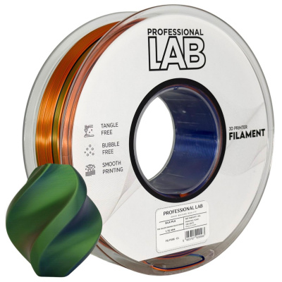 Professional Lab FG-P106-E1, 3D filamento, PLA Silk, 1,75mm, 1000g,  Tri Color, Multicolore (Orange, Blue, Green)