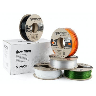 Spectrum 80751 3D filamento, Premium PCTG, 1,75mm, 5x250g, bianco, nero, Arancione, Verde trasparente, Trasparente (Mix Arctic white, Deep black, Lion orange, Transparent green, Tranparent)