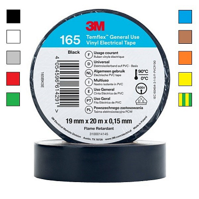 3M Temflex 165 Nastro isolante elettrico, 19 mm x 20 m 19 mm x 20 m blu/blue