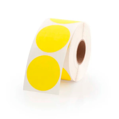 Etichette autoadesive rotondo 35 mm, 1000 pz giallo carta per TTR, rotolo