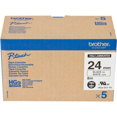Brother HGe-251, 24mm x 8m, 5pz testo nera / sfondo bianco, nastro originale