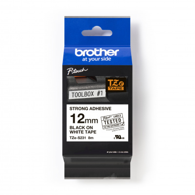 Brother TZ-S231 / TZe-S231 Pro Tape, 12mm x 8m, testo nera/nastro bianco, nastro originale