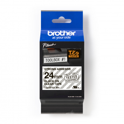 Brother TZ-S151 / TZe-S151 Pro Tape, 24mm x 8m, testo nera/nastro traslucido, nastro originale