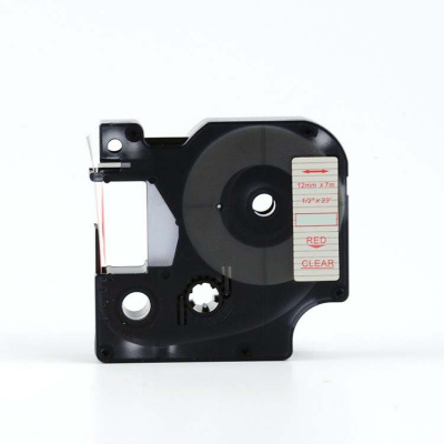 Nastro compatibile con Dymo 45012, S0720520, 12mm x 7m testo rossa / sfondo trasparente