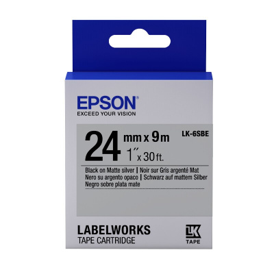 Epson LabelWorks LK-6SBE C53S656009 24mm x 9m, testo nera / nastro argento opaco, opaco, nastro originale