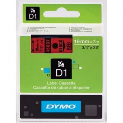 Dymo D1 45807, S0720870, 19mm x 7m, testo nera/sfondo rosso, nastro originale