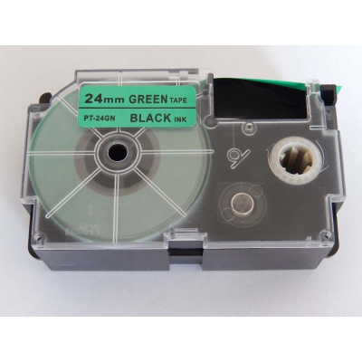 Nastro compatibile con Casio XR-24GN1, 24mm x 8m, testo nera / sfondo verde
