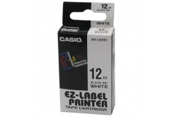Casio XR-12WE1, 12mm x 8m, testo nera/sfondo bianco, nastro originale