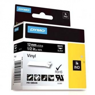 Dymo Rhino 1805435, 12mm x 5,5m, testo bianco/sfondo nera, nastro originale