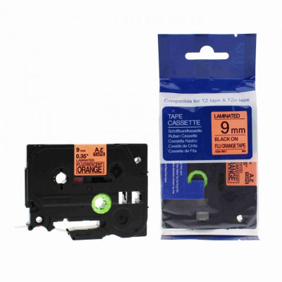 Nastro compatibile con Brother TZ-B21/TZe-B21, segnale 9mm x 8m, testo nera/sfondo arancione