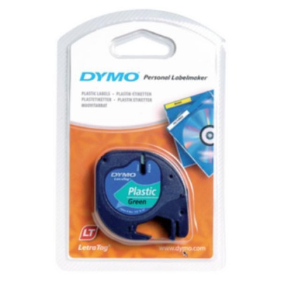Dymo LetraTag 59425,S0721590 / 91204, S0721640, 12mm x 4 m, testo nera/sfondo verde, nastro originale