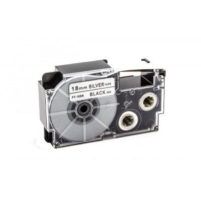 Nastro compatibile con Casio XR-18SR1 18mm x 8m testo nera / sfondo argento