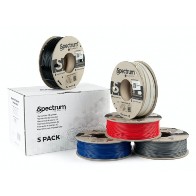 Spectrum 80749 3D filamento, ASA 275, 1,75mm, 5x250g, bianco, nero, argento, Blu, Rosso (Mix Polar white, Deep black, Silver star, Navy Blue, Bloody red)