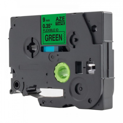 Nastro compatibile con Brother TZ-FX721 / TZe-FX721, 9mm x 8m, flexi, testo nera / nastro verde