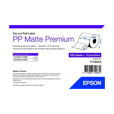 Epson 7113413 PP Matte, per ColorWorks, 76x51mm, 535pz, polypropylen, bianco etichette autoadesive