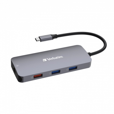 VERBATIM Hub USB-C Pro Multiport 9 Port, 3x USB 3.2, 2x USB-C, HDMI, RJ45, microSD/SD, grigio