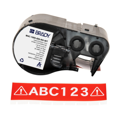 Brady M4C-1000-595-RD-WT / 170837, 25.40 mm x 7.62 m, Vinile, testo bianco / sfondo rossa