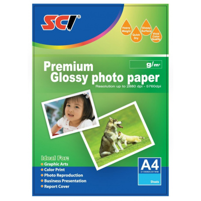 SCI GPP-200 Glossy Inkjet Photo Paper, 200g, A4, 20 fogli, lucido carta fotografica