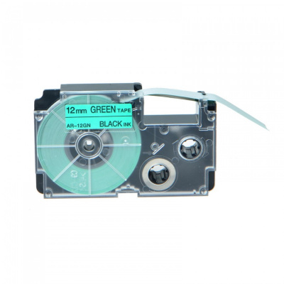 Nastro compatibile con Casio XR-12GN1, 12mm x 8m testo nera / sfondo verde