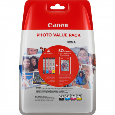 Canon CLI-571 0386C007 colore (CMYK) multipack di cartucce originali + carta fotografica