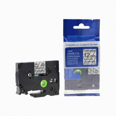Nastro compatibile con Brother TZ-S131/TZe-S131 12mm x 8m extr.adh. testo nera/trasparente base