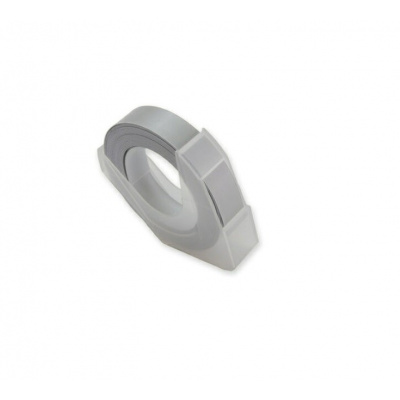 Dymo Omega, 9mm x 3m, testo bianco / sfondo argento, nastro compatibile